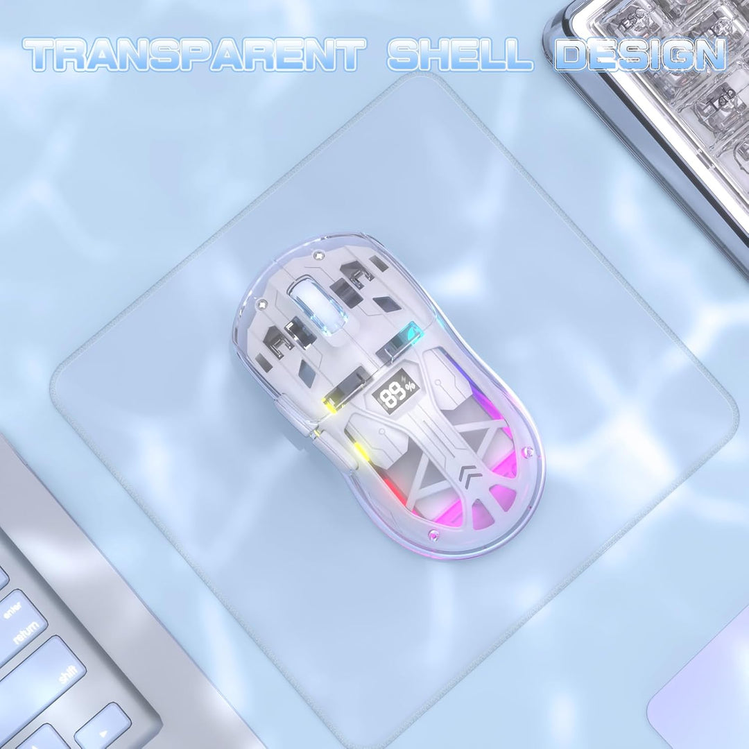 ZIYOU LANG x FREEWOLF Kabellose Gaming Maus, PixArt PAW3212 Dual Mode 2.4G/Bluetooth Transparente RG