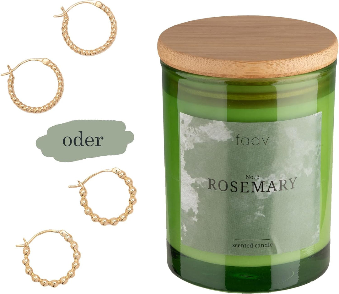 faav Schmuckkerze Rosmarin – Duftkerze inkl. Schmucküberraschung – Kette-Ohrringe-Armband – 45h Bren