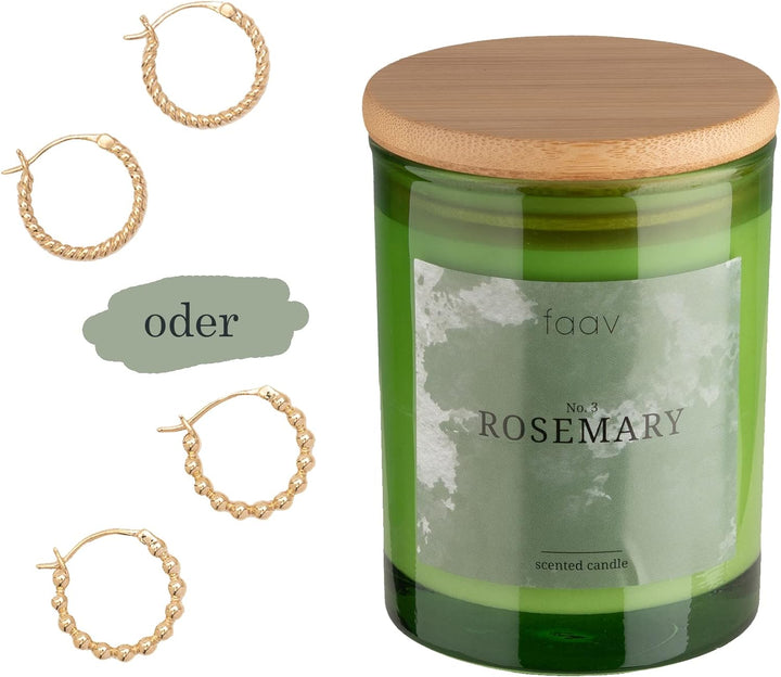 faav Schmuckkerze Rosmarin – Duftkerze inkl. Schmucküberraschung – Kette-Ohrringe-Armband – 45h Bren