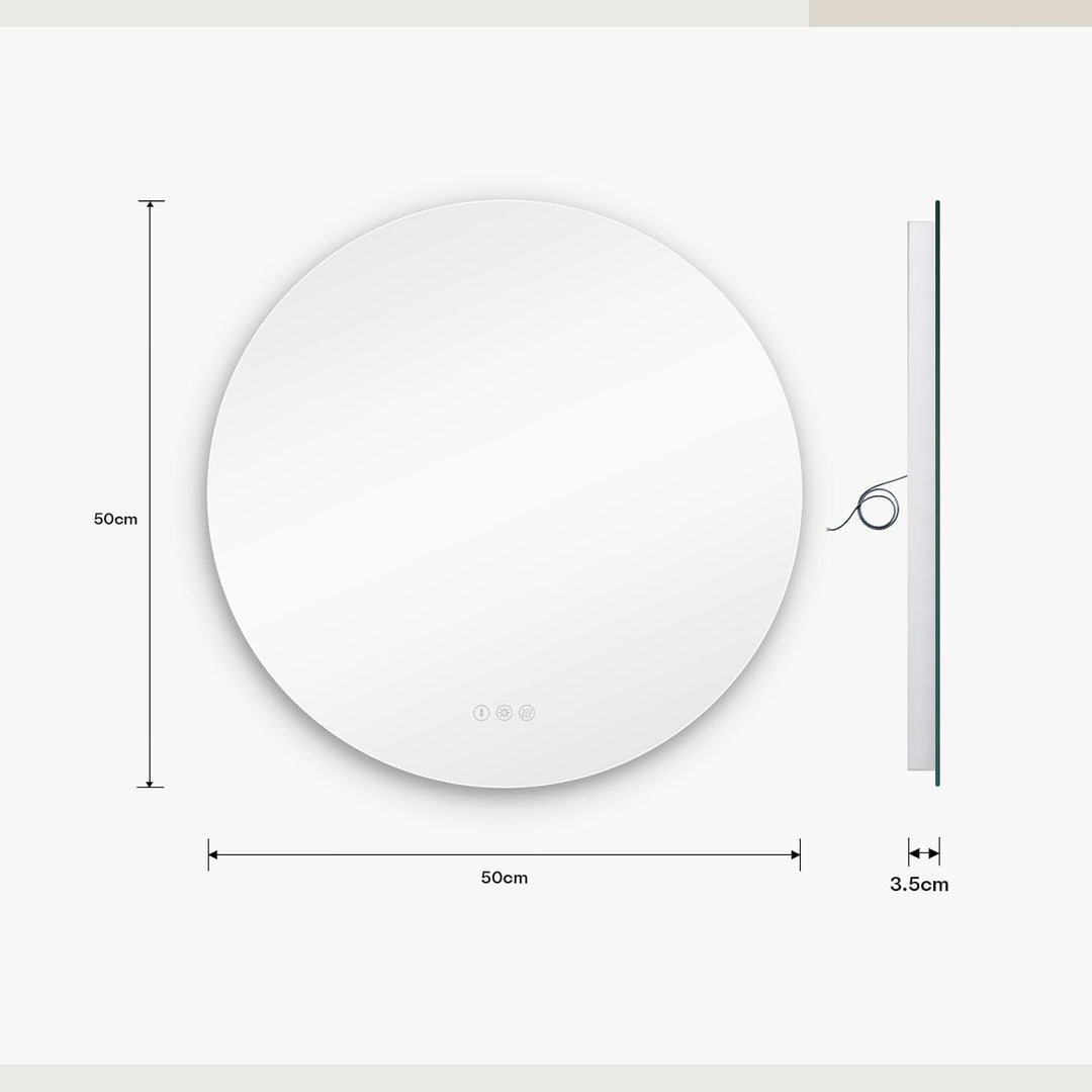Dripex Badezimmerspiegel Led Badspiegel Rund, Touch-Schalter, Dimmbar, 3 Lichtfarbe Einstellbare Spi