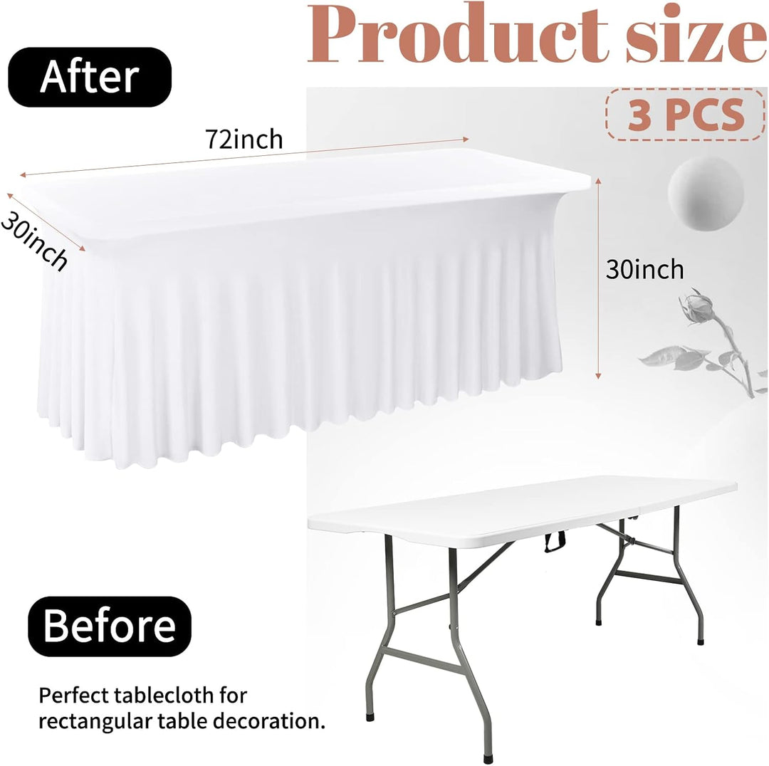 Teruntrue Spandex-Tischröcke für rechteckige Tische, weiss, 1,8 m, Stretch-Tischdecke, knitterfreies