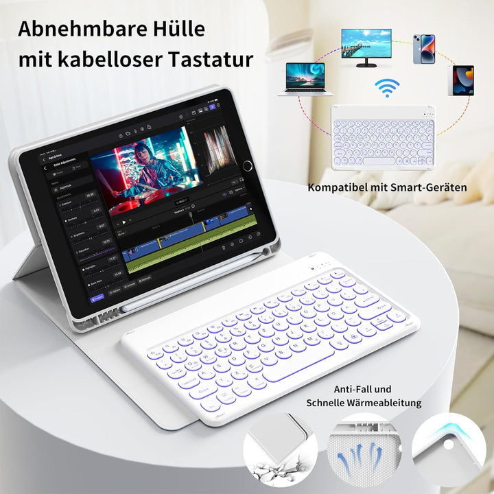 aoub Hülle mit Tastatur für iPad 9./ 8. / 7. Generation, Beleuchtete Tastatur mit Hülle für iPad 10,