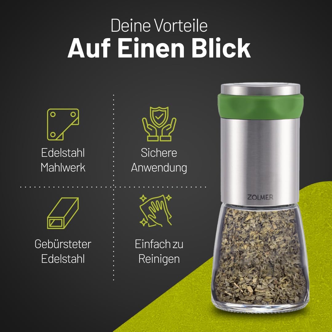 Chilimühle aus Edelstahl & Glas | Gewürzschneider Schneidwerk - Chilischneider für grobe Gewürze & C