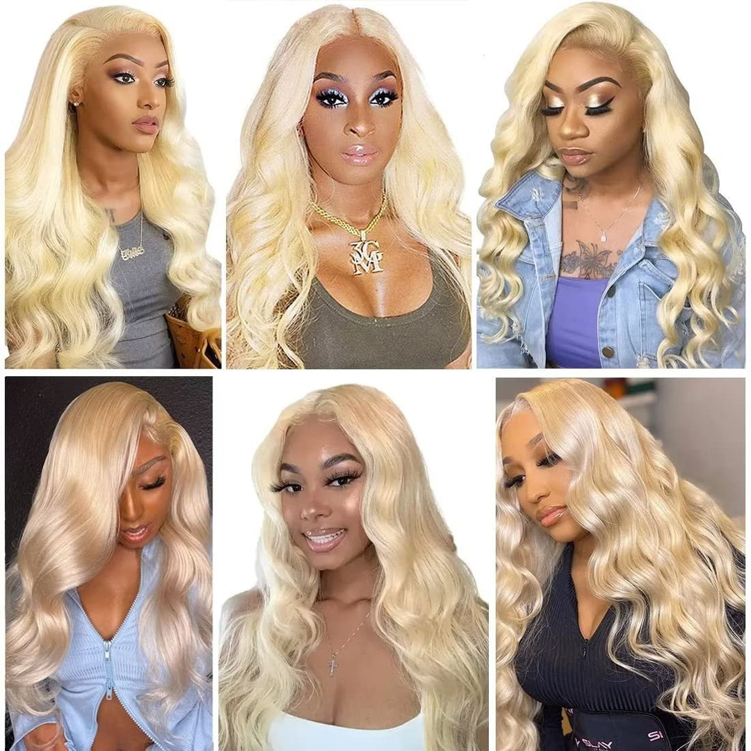 Echthaar Perücke Schwarz Frauen 613 Farbe 13x4 HD Body Wave Lace Front Wig 180% Density Blonde Trans