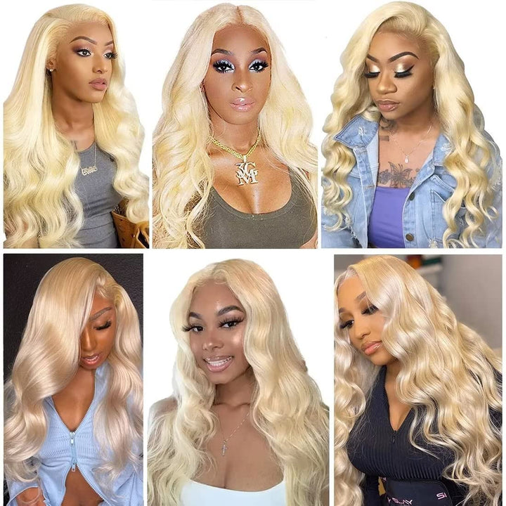 Echthaar Perücke Schwarz Frauen 613 Farbe 13x4 HD Body Wave Lace Front Wig 180% Density Blonde Trans