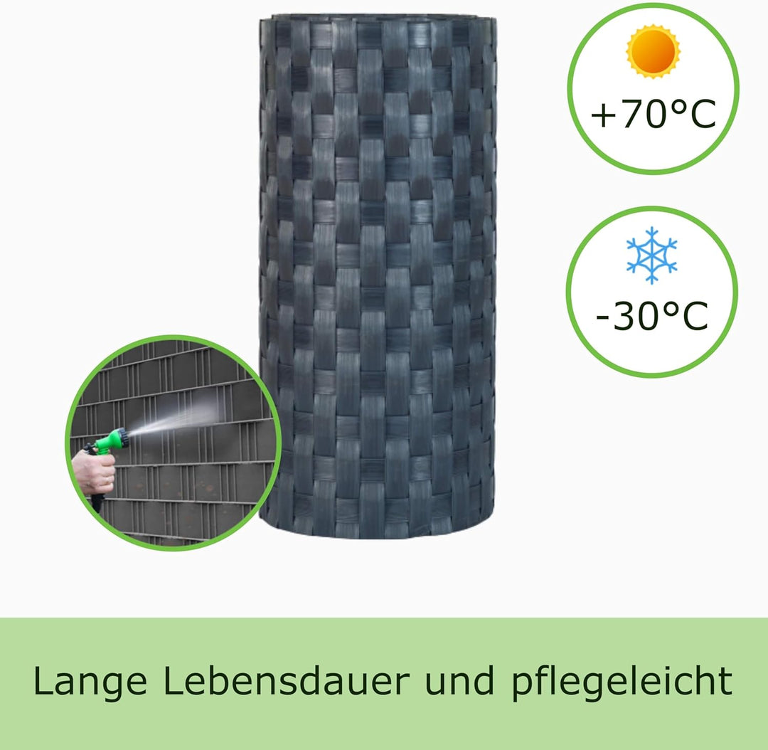 workingHOUSE Polyrattan-Sichtschutzstreifen, Sichtschutz für Doppelstabmatten Zaun, 19 x 255 cm (12