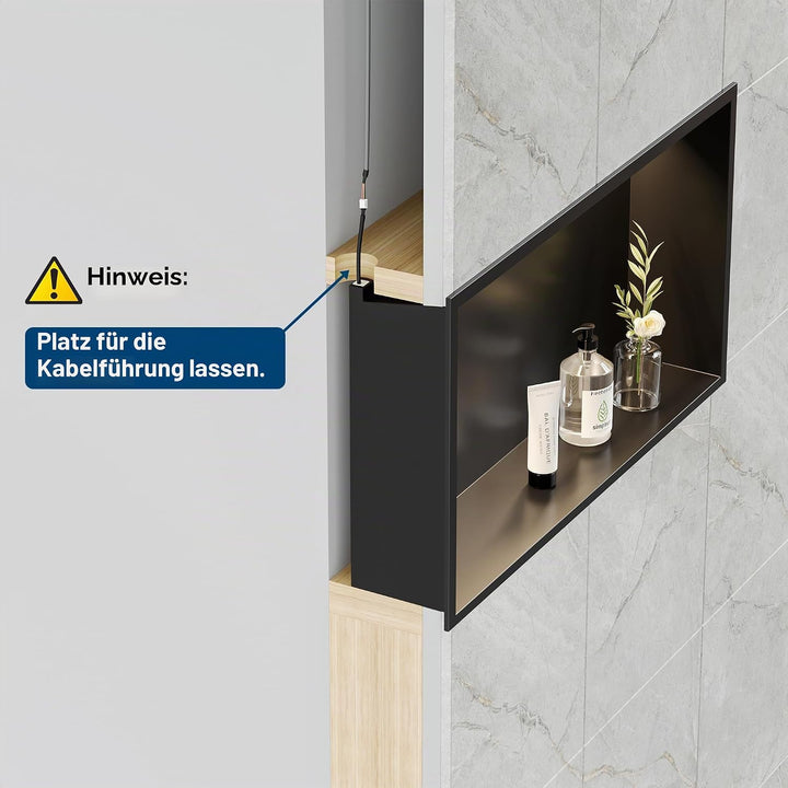 Wandnische Dusche Edelstahl mit LED-Licht, Eingebettete Duschnische 60x30cm mit 3 Farben für Aufbewa