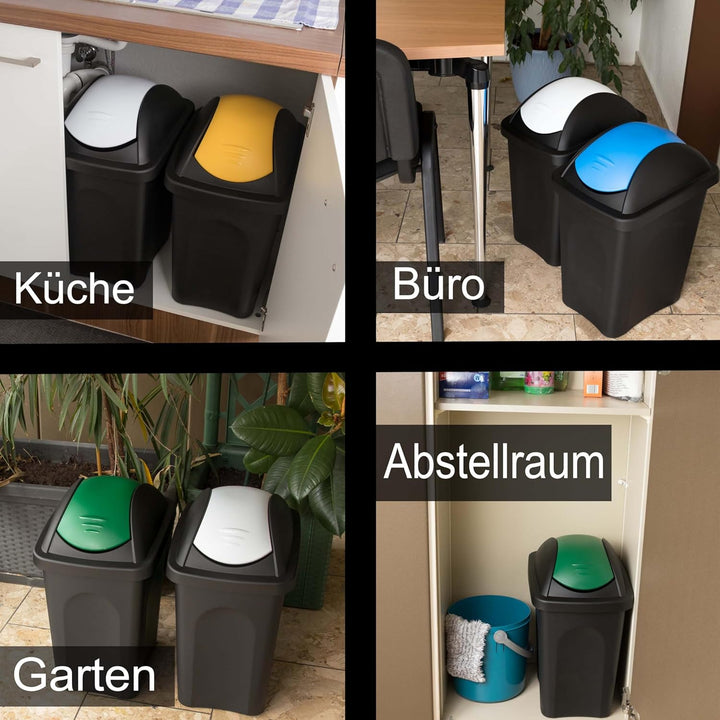3x Schwingdeckel Mülleimer 30l blau grün weiss, Gelber Sack Mülleimer Küche, Mülleimer 3 Fächer, Mül