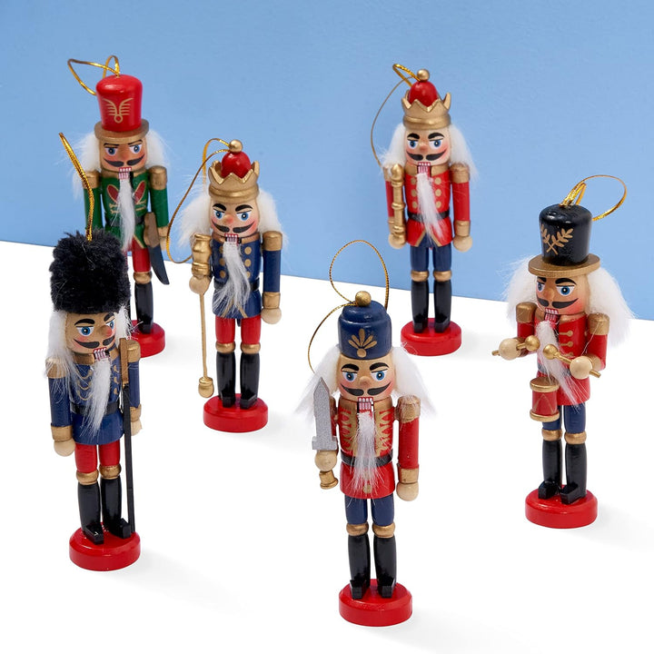 THE TWIDDLERS 6 Traditionelle Weihnachts Nussknacker aus Holz, 13cm - Christbaumschmuck Weihnachtssc