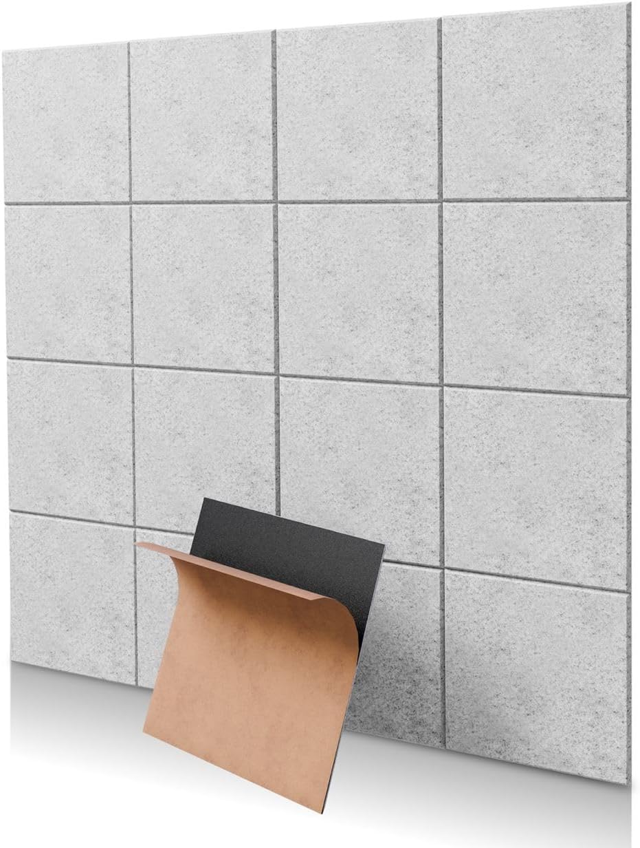 18 Stück graue, quadratische selbstklebende Akustikpaneele, 30,5 x 30,5 x 1 cm, schalldichte Wandpan