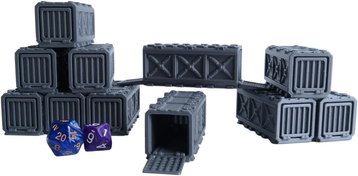 Modulares Frachtcontainer-Gelände-Set (5 Teile) für 28-mm-Tabletop-Kriegsspiele | Stapelbares, graue