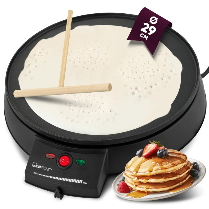Clatronic CM 3372 Crepe-Maker, antihaft-beschichtete Platte: Ø 29 cm, Set inkl. Teigverteiler, Crepe