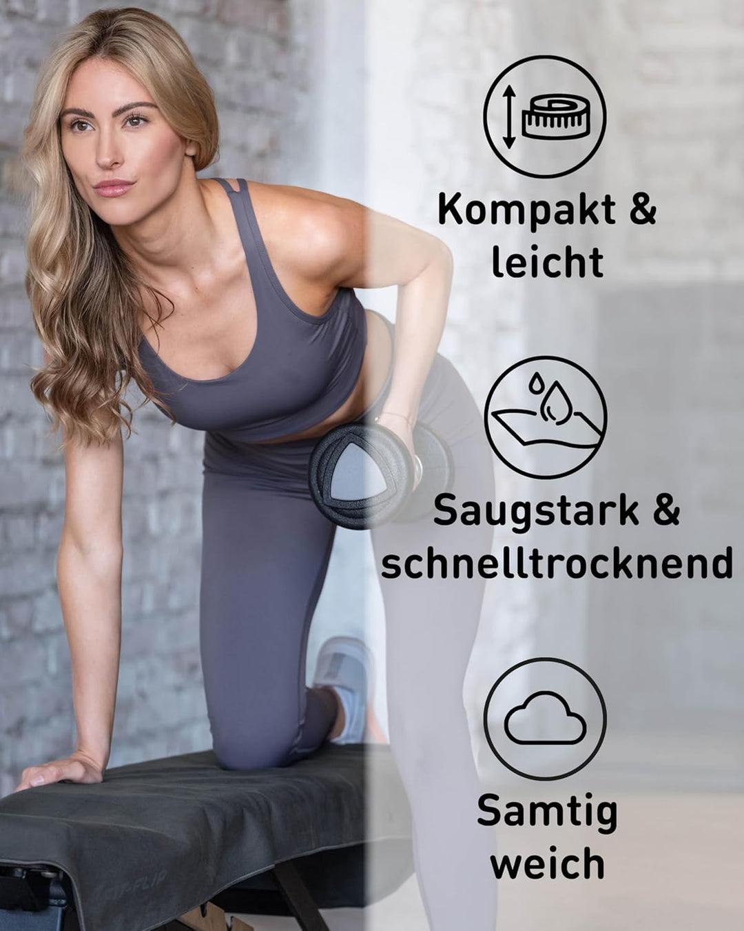Fit-Flip Fitness Handtuch - mit Magnet und Reissverschluss Tasche - Gym Handtuch aus Mikrofaser für