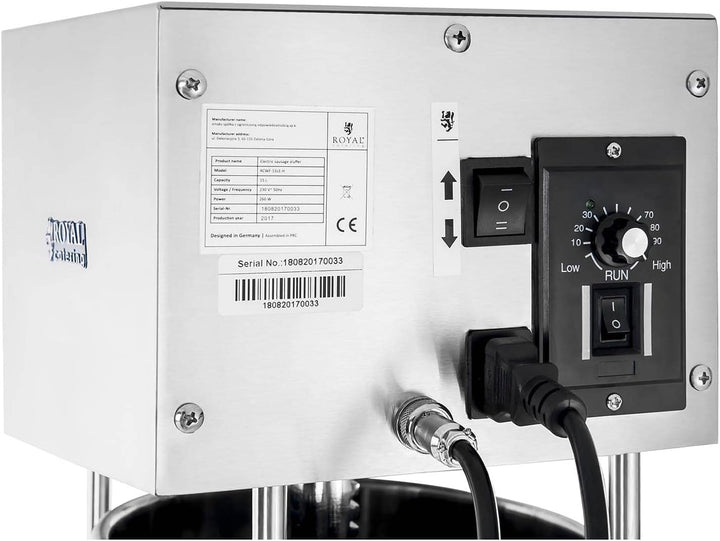 Royal Catering RCWF-15LE-H Wurstfüller Edelstahl elektrisch 260 W Wurstfüllmaschine 15l elektrische