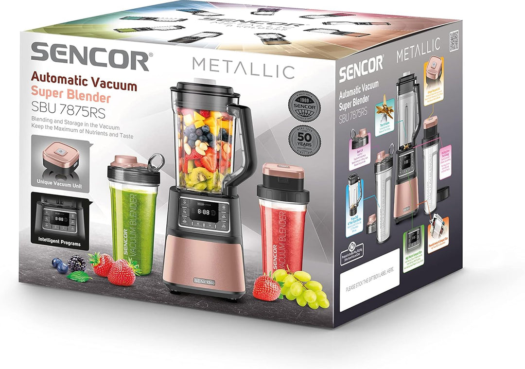 SENCOR 7876GD SBU 7875RS, Automatischer Vakuum-Super-Mixer, 1500 Watt, Smoothie, 8 Titan-Klingen, 7