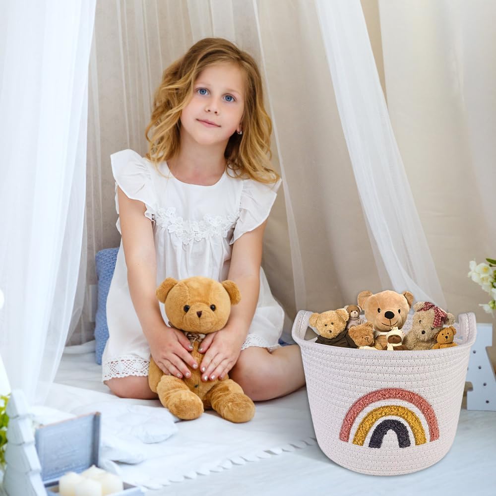 Aufbewahrungskorb Baumwollseil, Klein Waschekorb Geflochten Gewebter Spielzeugkorb Kinder Aufbewahru