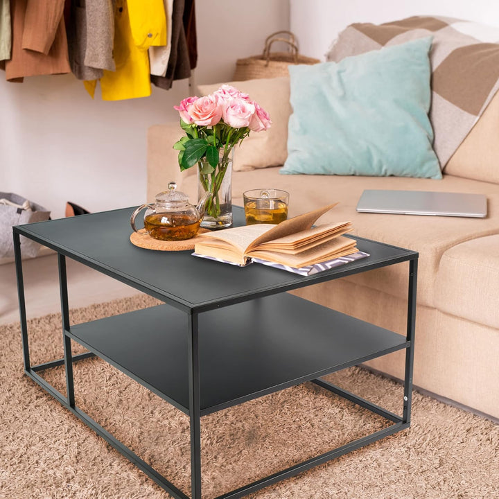 osoltus Cube Industrial Beistelltisch Couchtisch aus Metall schwarz 90x60x45 cm