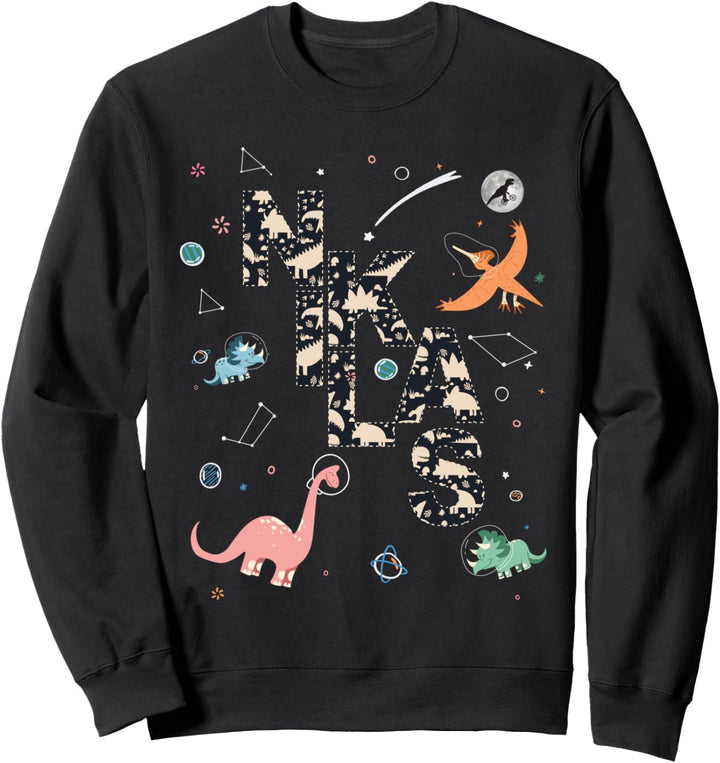 Niklas - Cooler Jungen Name mit süssen Weltraum Dinos Sweatshirt