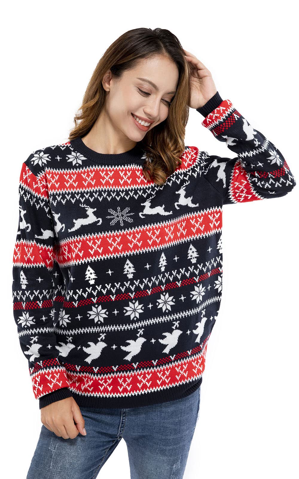 U LOOK UGLY TODAY Hässlicher Weihnachtspullover Damen Unisex lustig Chunky Fair Isle Gestrickter Fes