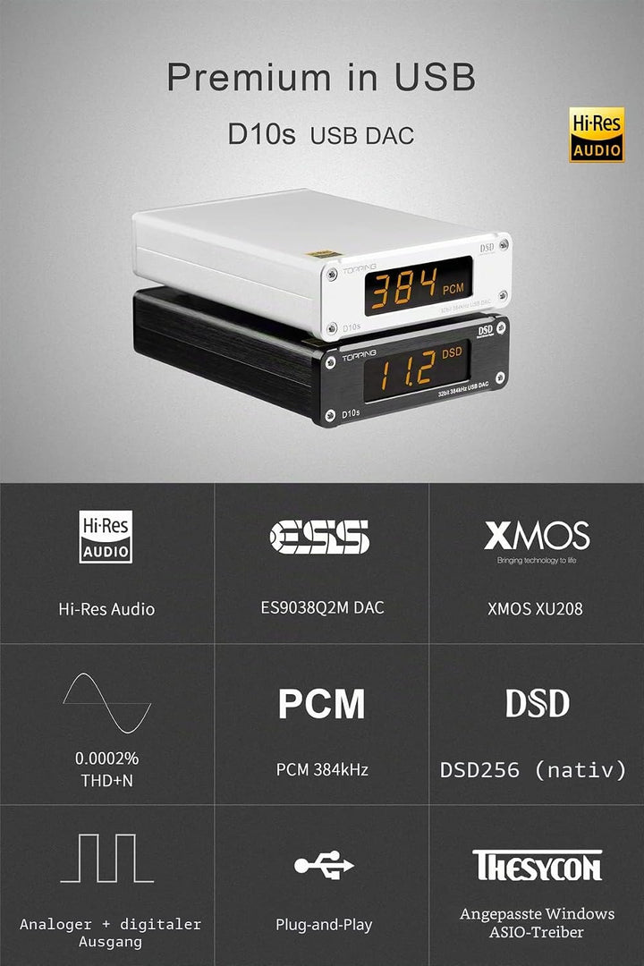 Topping D10s Mini USB DAC ES9038Q2M XMOS XU208 PCM384kHz DSD256 Native Audio Amplifier Decoder Schwa
