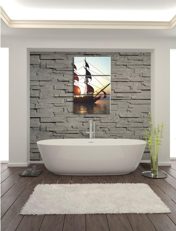 Pixxprint Altes Segelschiff 3Teiler 120x80 cm Leinwandbild Wandbild Kunstdruck