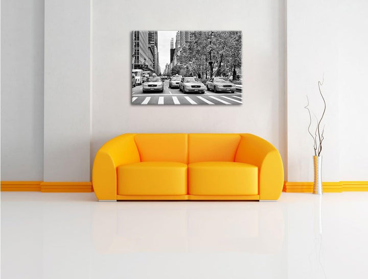 Pixxprint Monocrome, Taxis in New York, Format: 100x70 auf Leinwand, 100x70