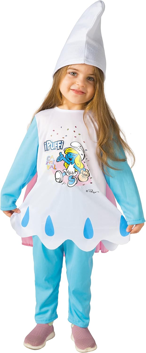 Ciao 14592.2-3 Smurfette Costume Baby Official Smurfs (Size Years) with Cape The Disguise, Blue, Whi