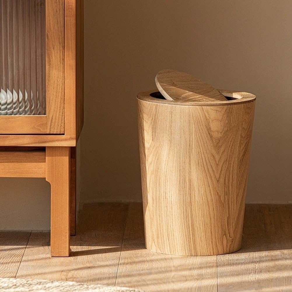 Holz-mülleimer, Schwingdeckel-mülleimer, Papierkorb, Vintage-mülleimer, Holzmaserung, Mülleimer, Sch