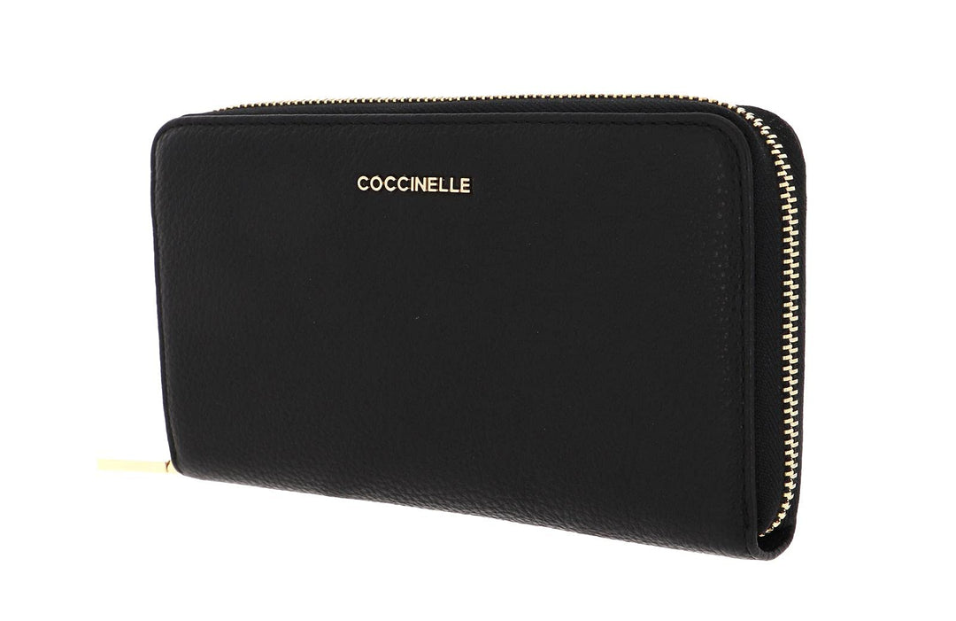 COCCINELLE Metallic Soft Zip Wallet Grainy Leather Noir