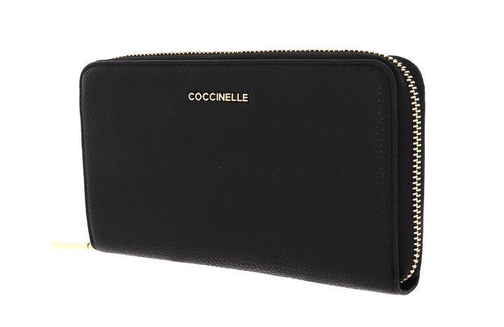 COCCINELLE Metallic Soft Zip Wallet Grainy Leather Noir