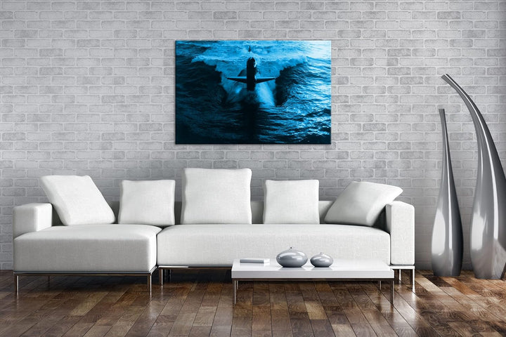 deyoli gewaltiges U-Boot Format 80x60 Effekt: Monocrome Blau als Leinwandbild, Motiv fertig gerahmt