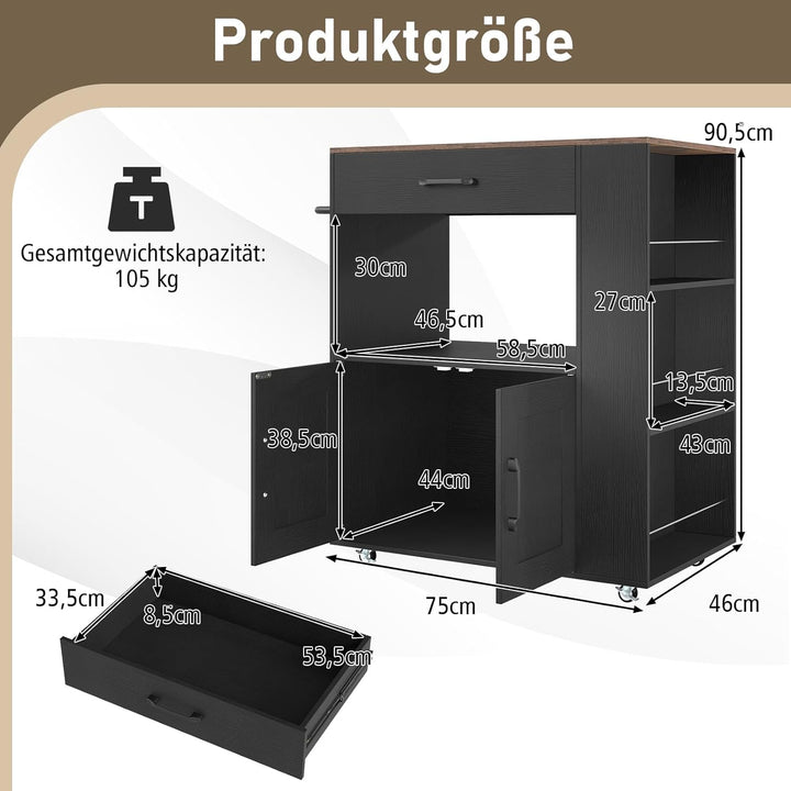 GOPLUS Küchenwagen, Servierwagen mit Schublade, Zweitüriger Schrank, Dreistufiges Gewürzregal, Wasse