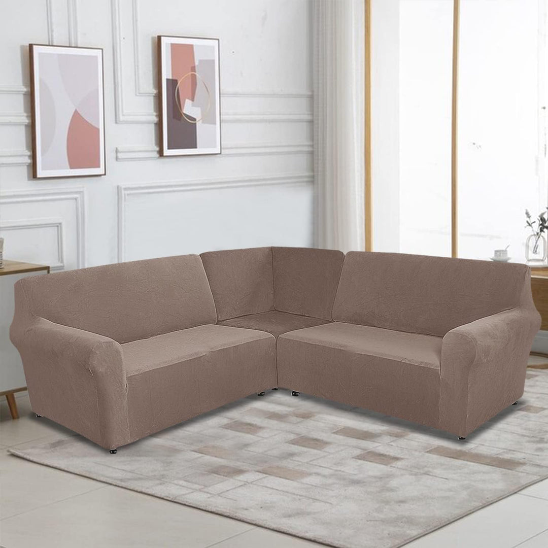 MINGPINHUIUS Sofabezug L Form Stretch Sofabezug aus Samt für 5 Sitzer Ecksofa, Anti Rutsch Sofa Über