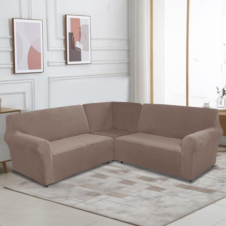 MINGPINHUIUS Sofabezug L Form Stretch Sofabezug aus Samt für 5 Sitzer Ecksofa, Anti Rutsch Sofa Über