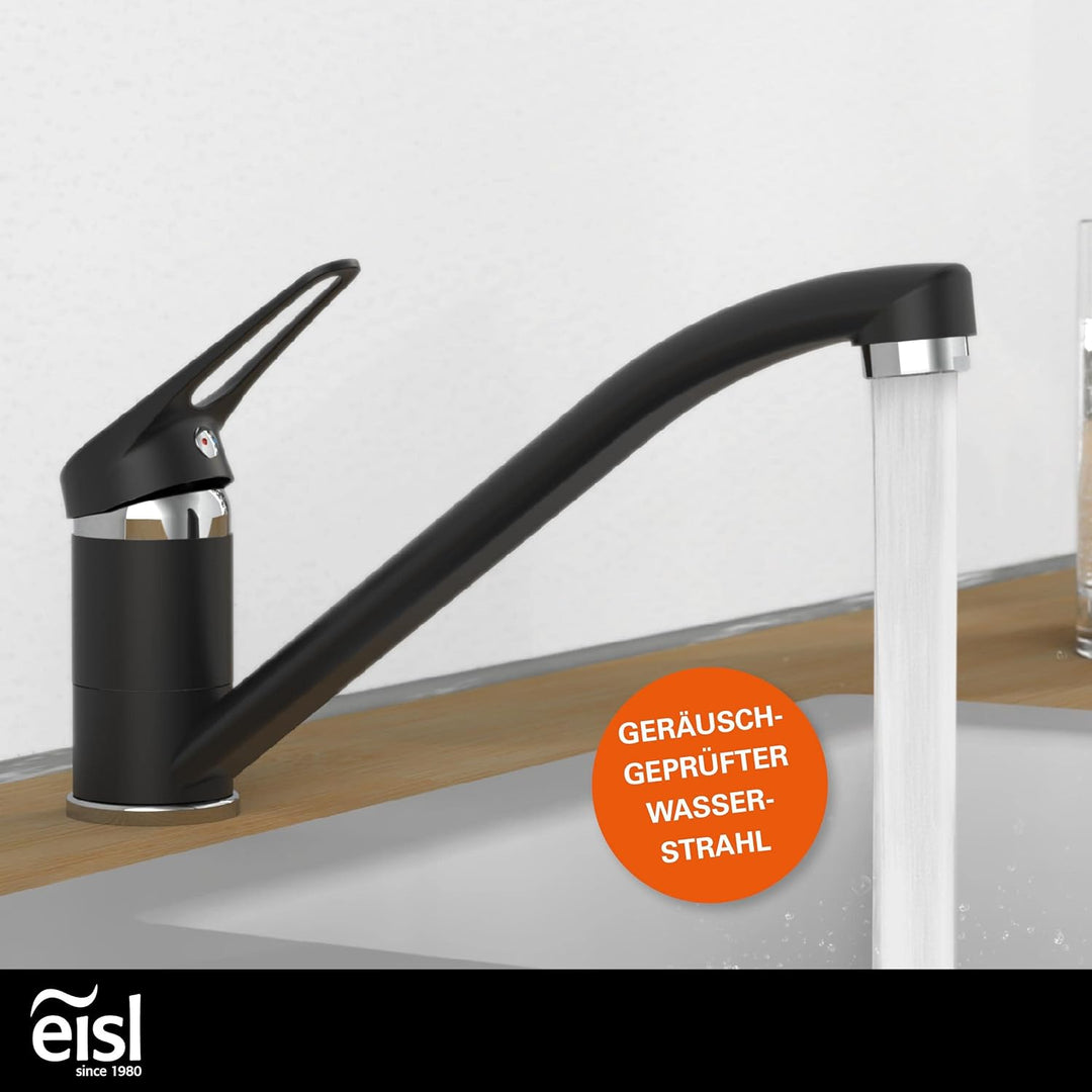 EISL Spültischarmatur SPEED, Wasserhahn Küche Chrom/Schwarz, Einhebelmischer Küche 360° schwenkbar i