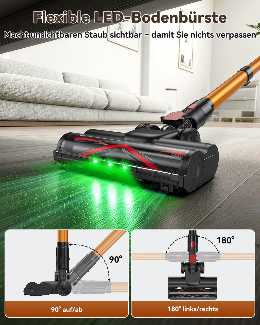 TechRise Akku-Stabstaubsauger, 58KPA/680W/70 Min, LED-Touchscreen, 3+Smart-Modi, Anti-Tangle & 8-in-