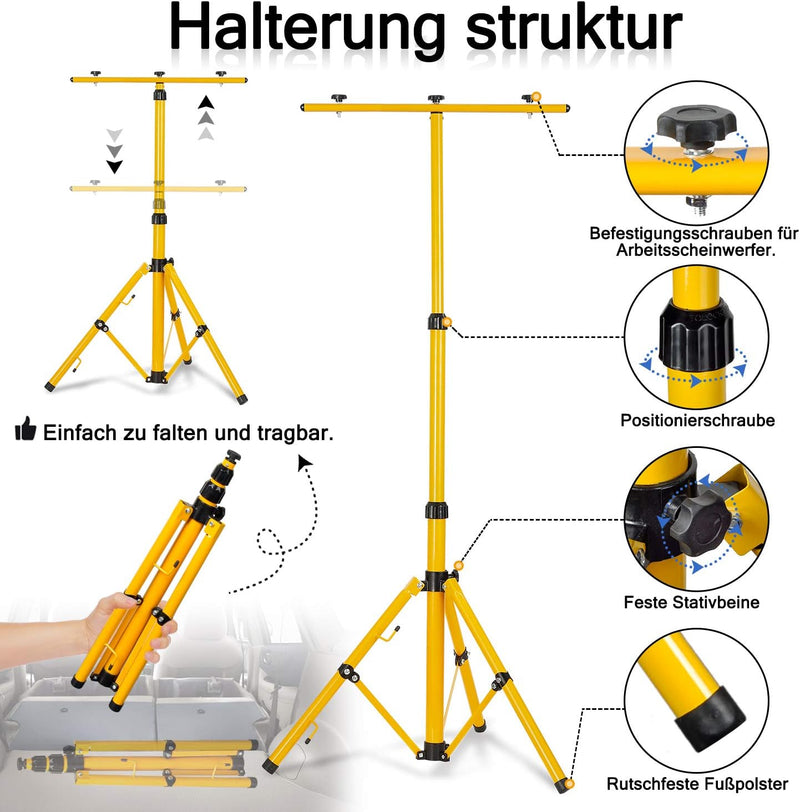 Aufun LED Baustrahler 2x 100W Strahler Kaltweiss mit Stativ und 3M Kabel LED Fluter Arbeitsscheinwer