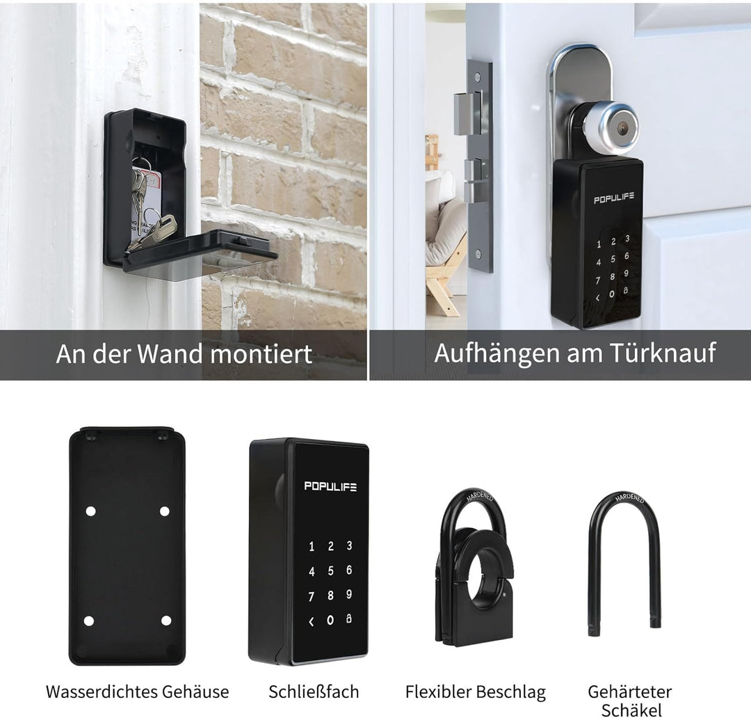 【Aktualisierte Version 2025】Populife Smart Schlüsselsafe，Bluetooth-Elektronischer Schlüsseltresor mi