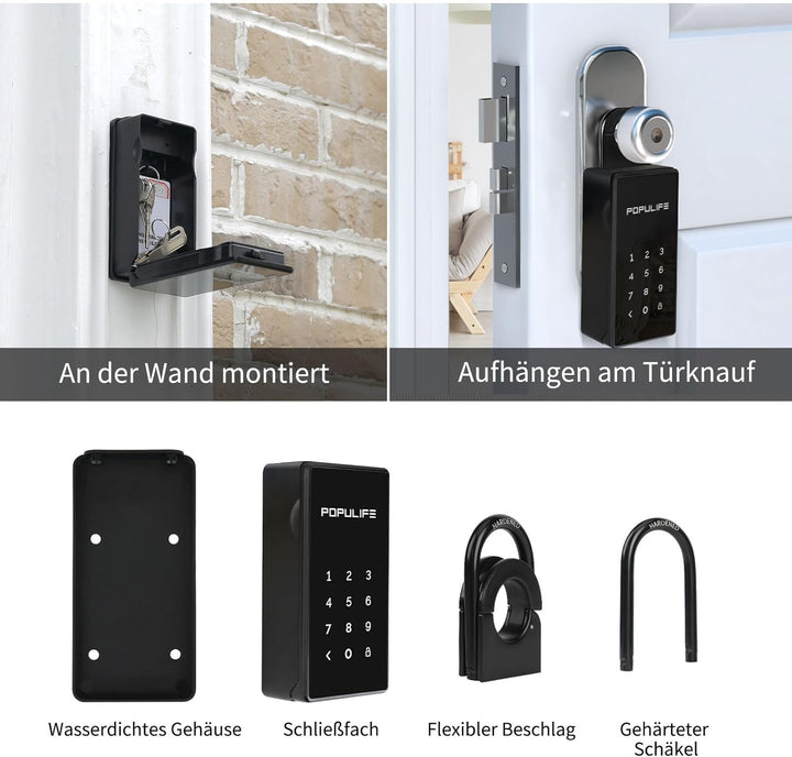 【Aktualisierte Version 2025】Populife Smart Schlüsselsafe，Bluetooth-Elektronischer Schlüsseltresor mi
