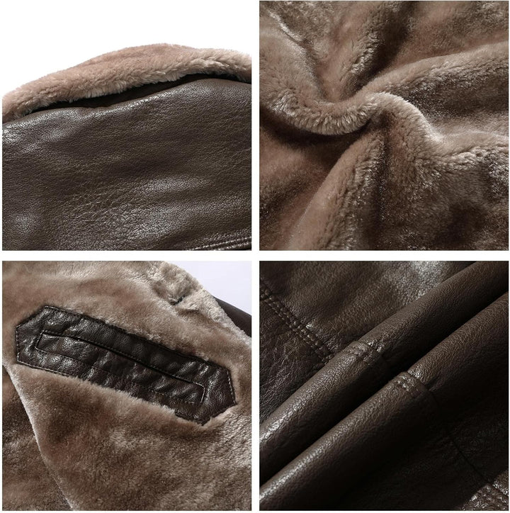Herren Ledermantel Vintage Wintermantel Lange Kunstlederjacke Schwarz Braun Dicke Trenchcoat Winter