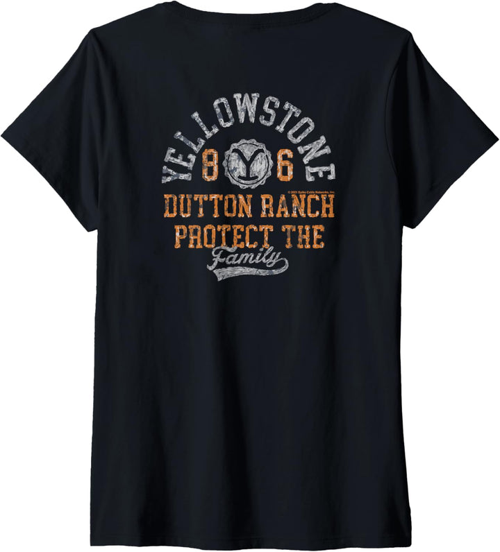 Yellowstone Dutton Ranch Protect The Family Front & Back T-Shirt mit V-Ausschnitt
