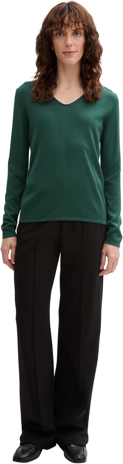 TOM TAILOR Damen Basic Strickpullover mit V-Ausschnitt S 30024 - Explorer Green, S 30024 - Explorer