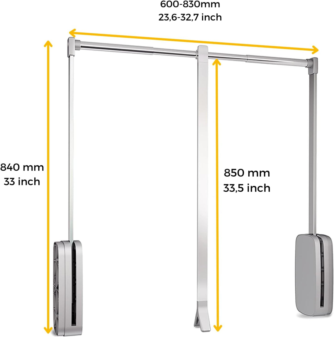 EMUCA Kleiderlift für Schrankbreite, kleiderschranklift, 600-830mm breite regulierbar, Verchromt, Me