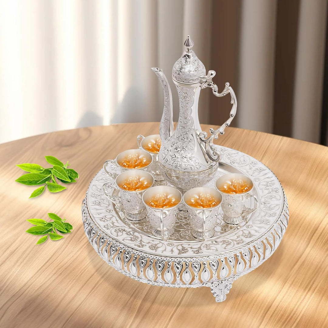Vintage Türkische Kaffeekanne Set,Metallteekannenset mit 6 Kaffeetassen und Teetablett,Tee-Set Tee O