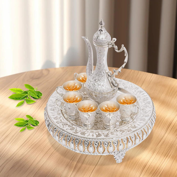 Vintage Türkische Kaffeekanne Set,Metallteekannenset mit 6 Kaffeetassen und Teetablett,Tee-Set Tee O