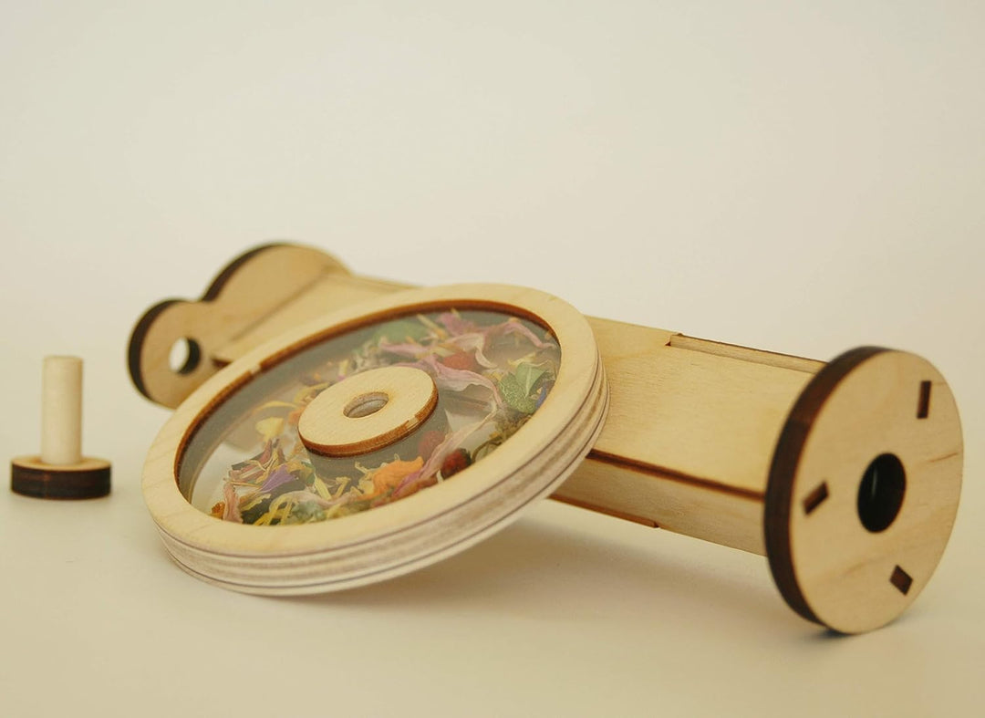 Kaleidoskop Konstruktor für Kinder, originales Design mit Blumen, natürliche Materialien, Spielzeug,