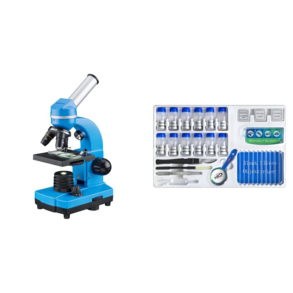 Bresser Junior Schülermikroskop BIOLUX SEL mit Smartphonehalter, blau & Bresser Junior Experimentier