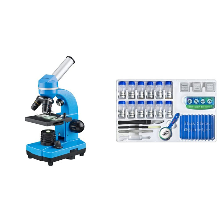 Bresser Junior Schülermikroskop BIOLUX SEL mit Smartphonehalter, blau & Bresser Junior Experimentier