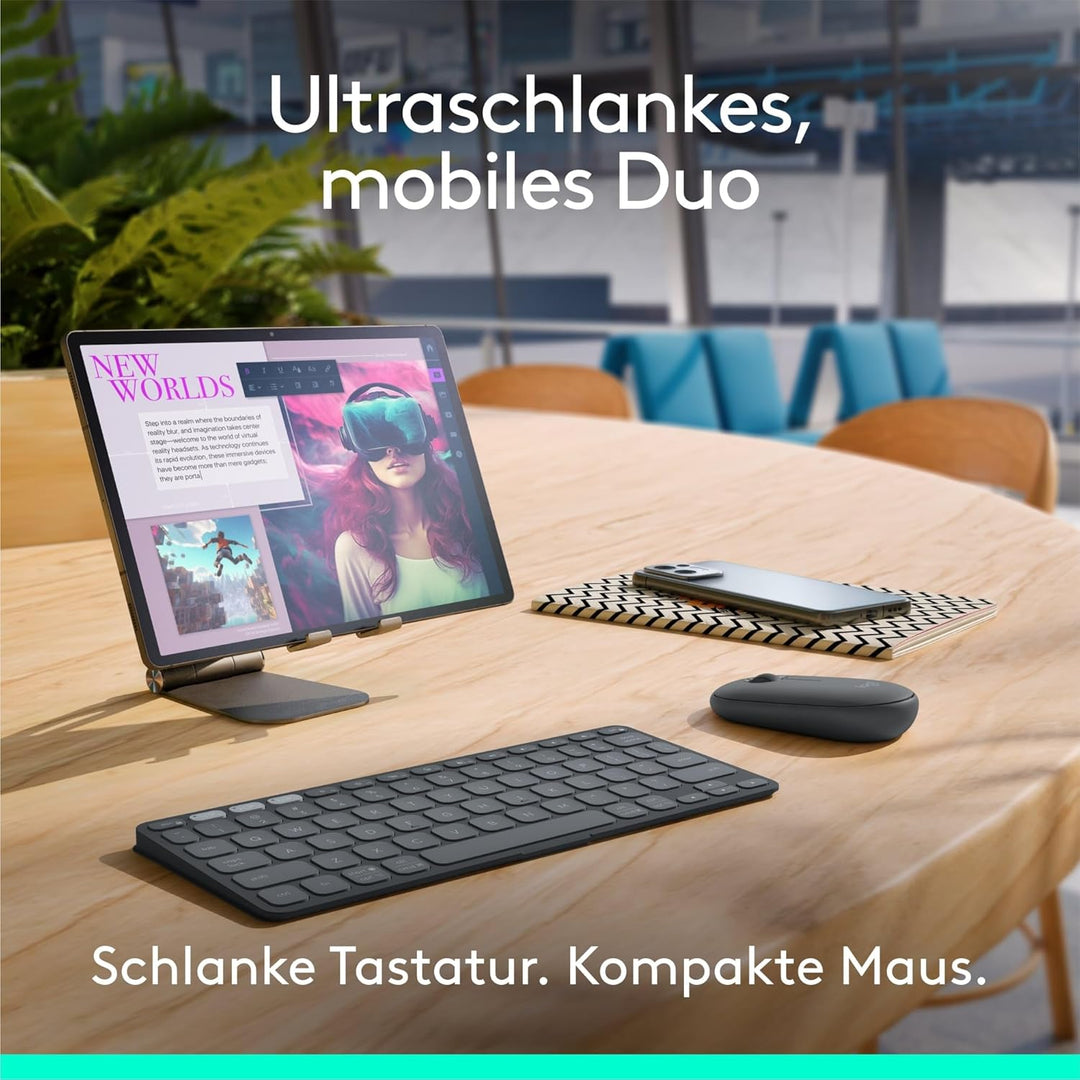 Logitech Keys-to-GO 2 Mobile Bluetooth-Tastatur + Pebble Mouse 2 Bluetooth-Maus M350s, leichtes, kab