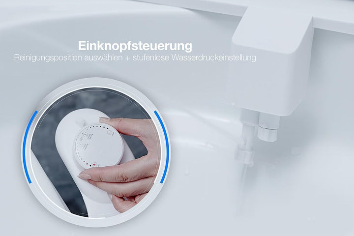BadeStern Dusch WC Bidet Toilette: Bidet-Toilettenaufsatz mit 2 Düsen, Ausfahrautomatik, selbstreini